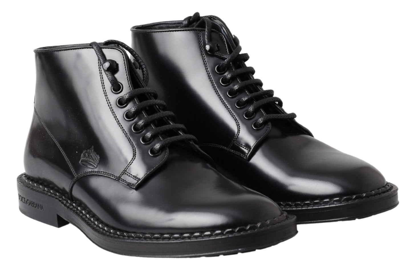 Botas cortas de cuero negro para hombre con cordones