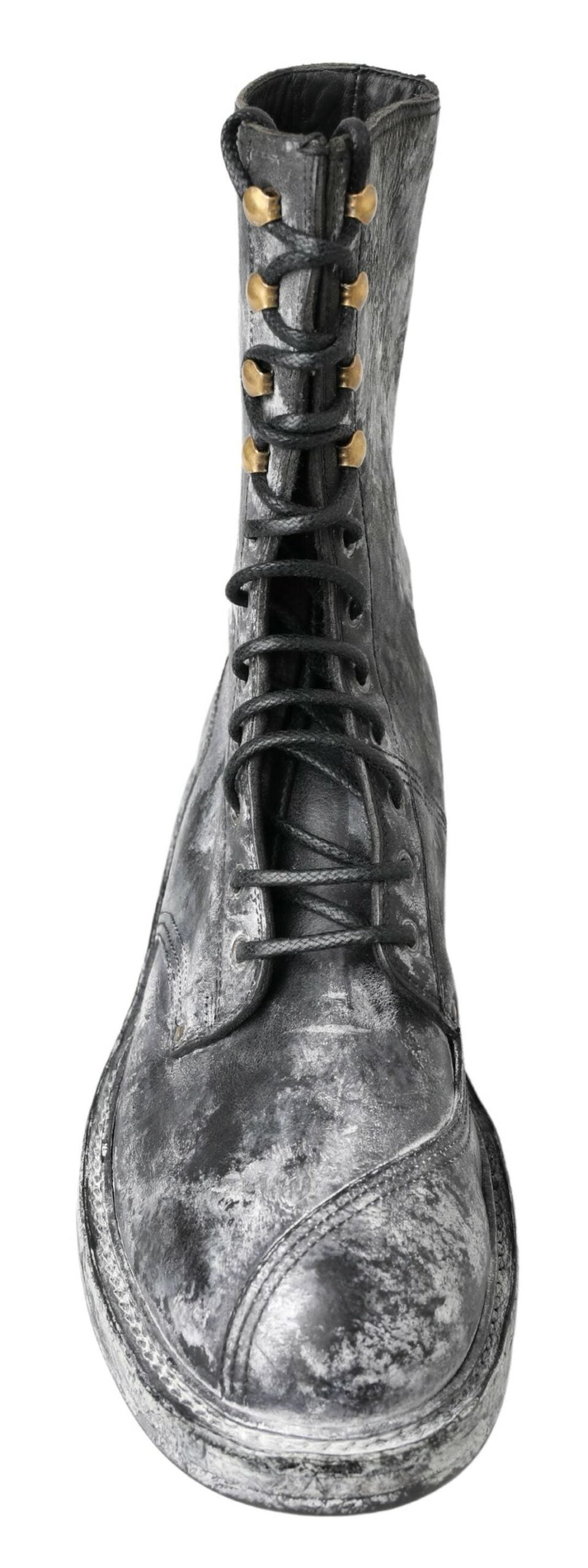 Botas de media pantorrilla de cuero negro y gris