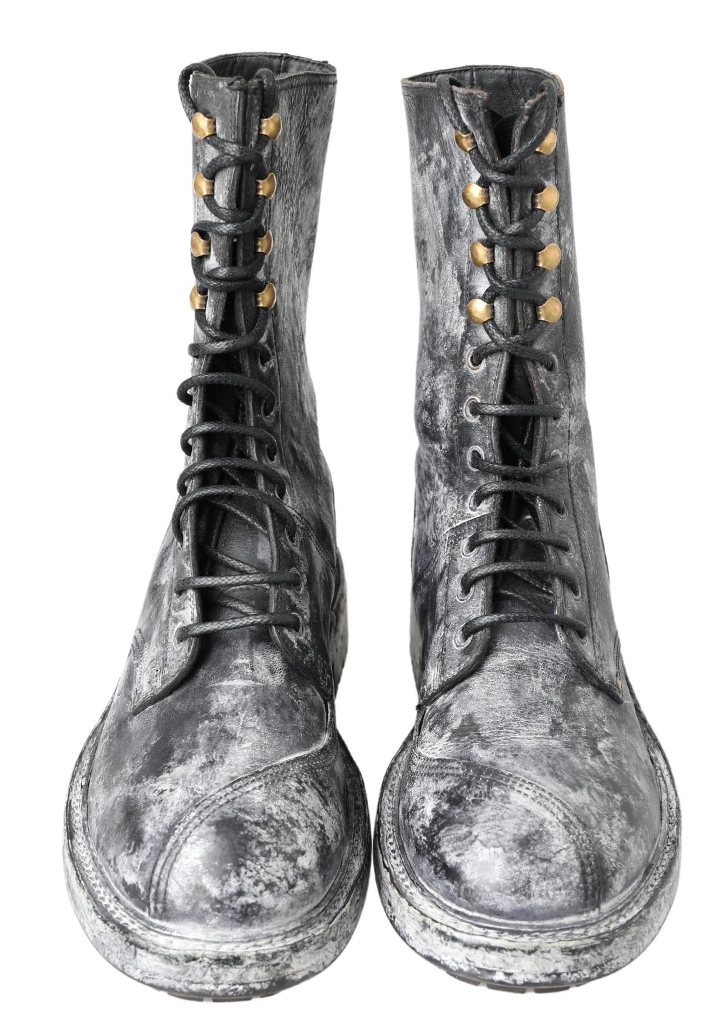 Botas de media pantorrilla de cuero negro y gris