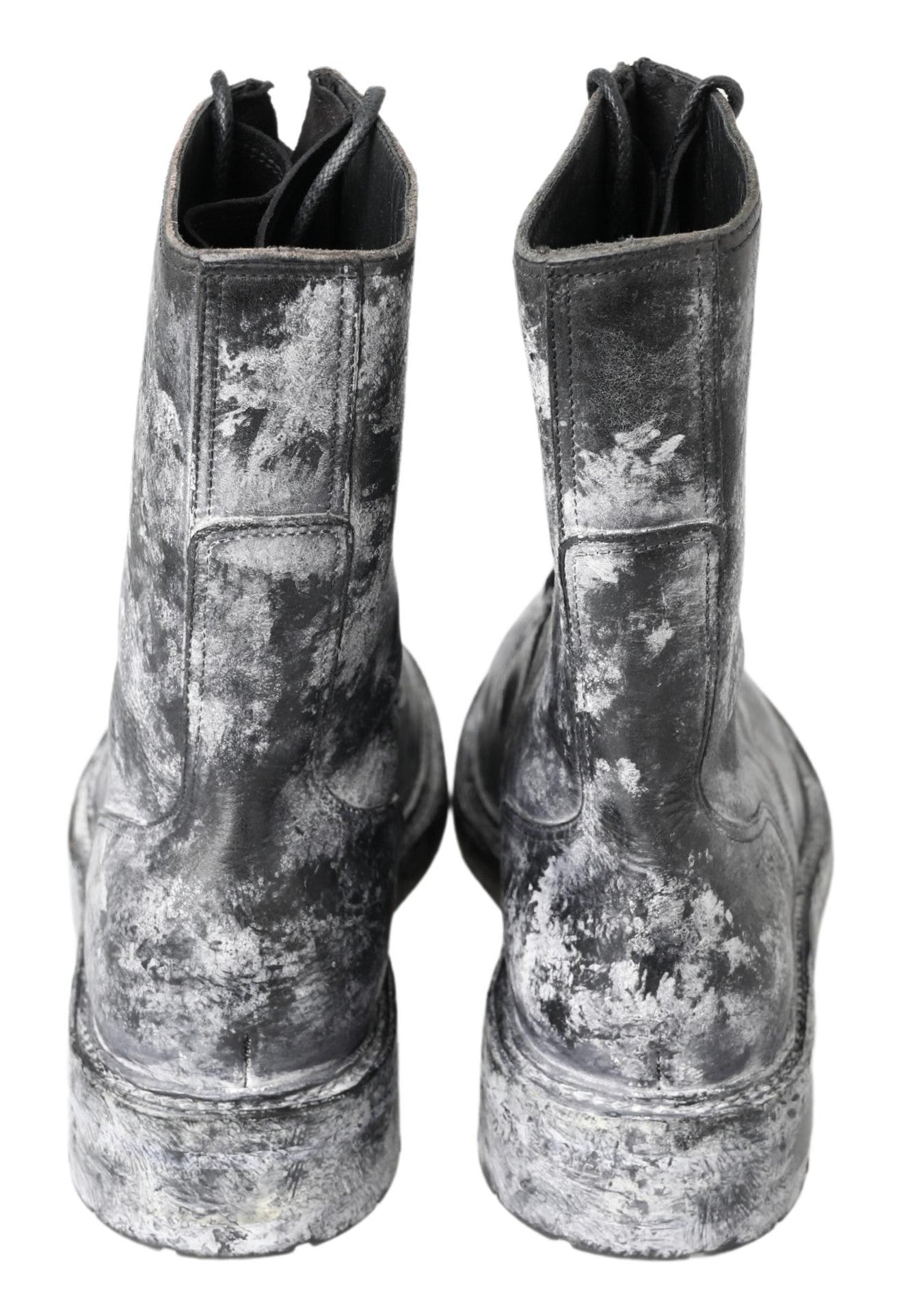Botas de media pantorrilla de cuero negro y gris