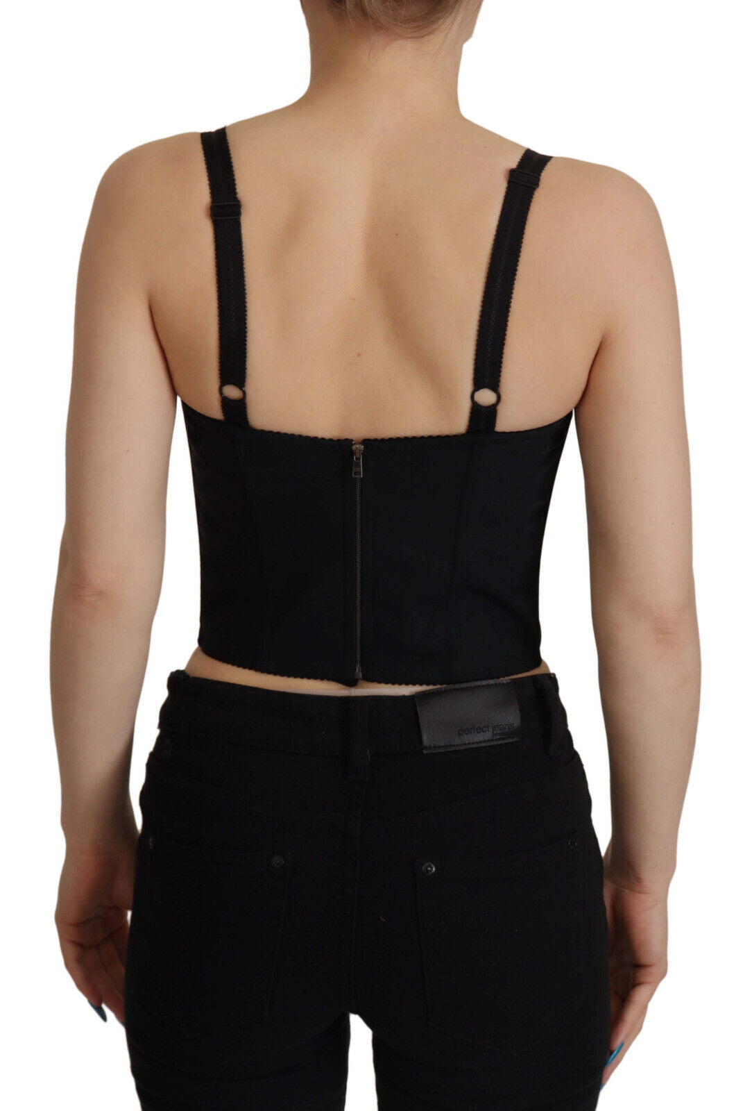 Blusa Siciliana de patchwork negra con corsé y top corto