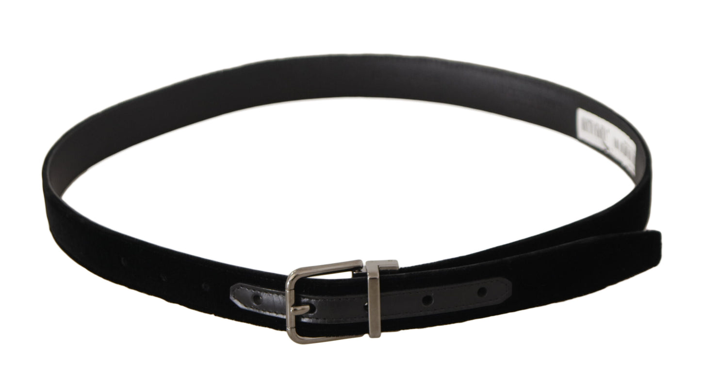 Ceinture à boucle en métal gravée avec logo en velours noir classique
