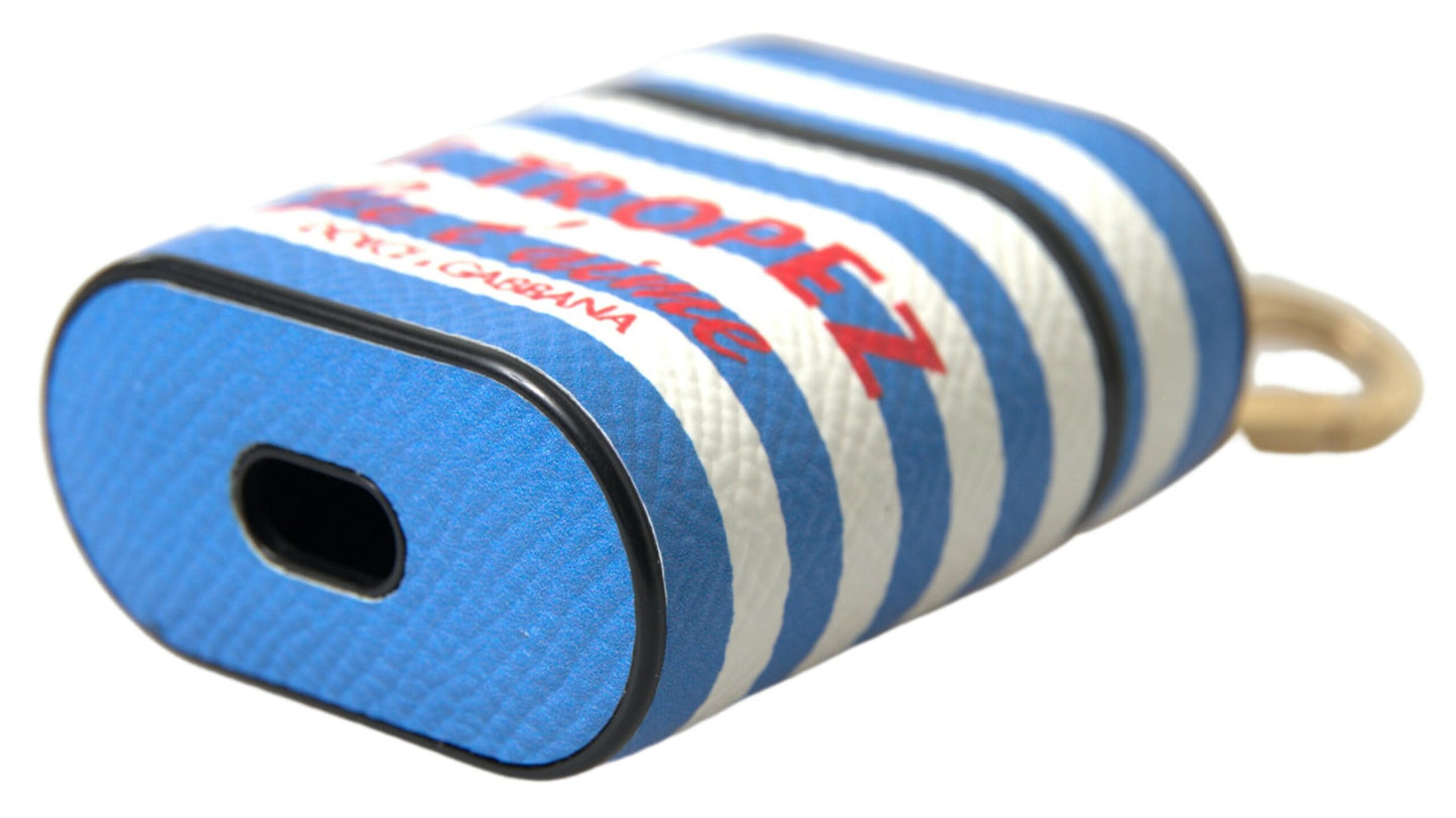 Estuche para AirPods con estampado de logotipo de cuero Dauphine con rayas azules