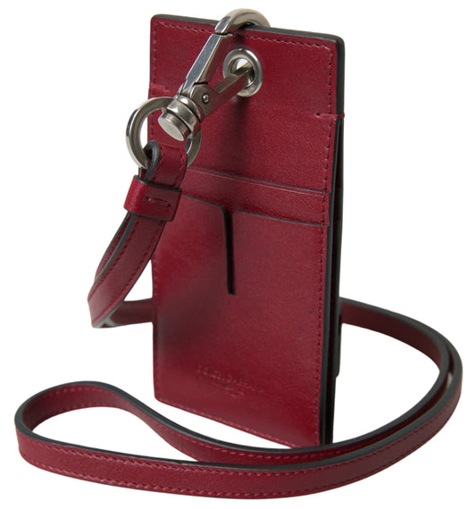 Portefeuille fin en cuir rouge avec cordon et logo pour homme