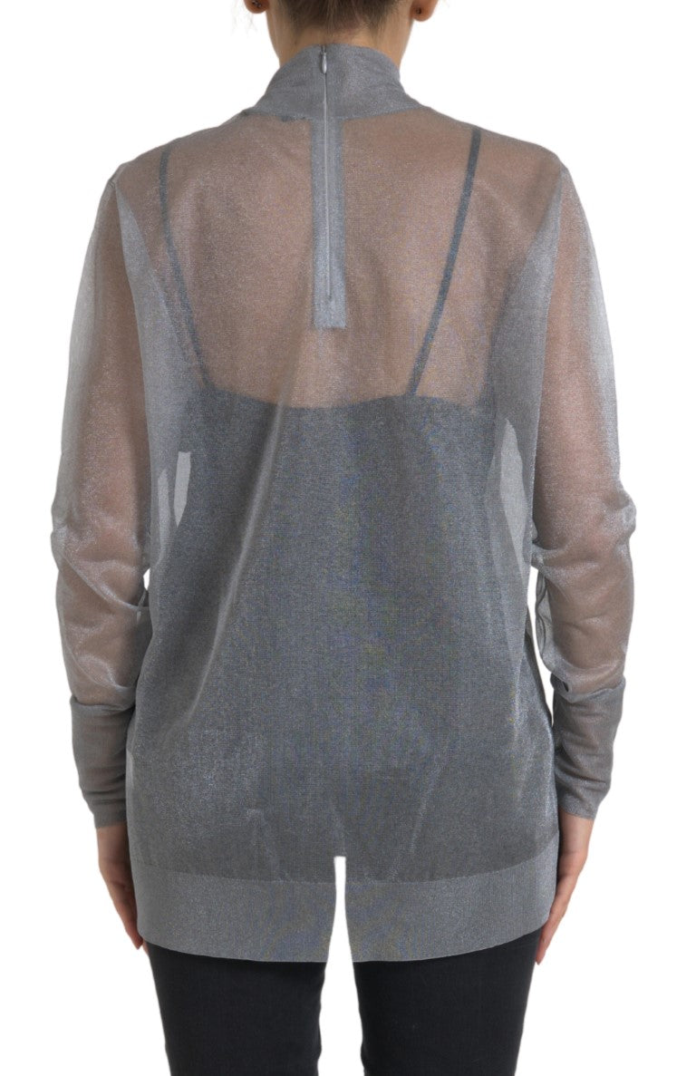 Blusa de manga larga con cuello alto y malla gris
