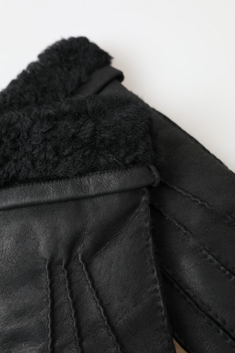 Guantes de piel negra con manoplas cortas para hombre