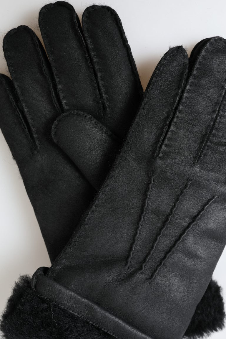 Guantes de piel negra con manoplas cortas para hombre