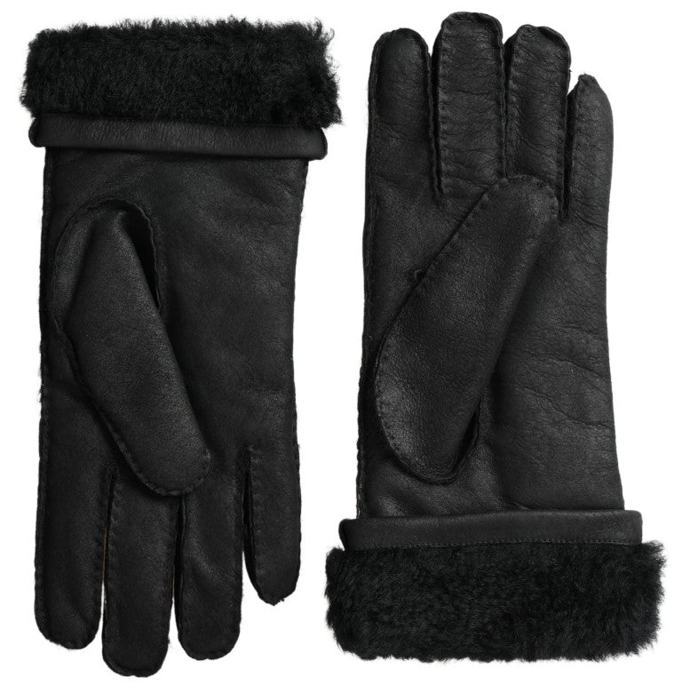 Guantes de piel negra con manoplas cortas para hombre
