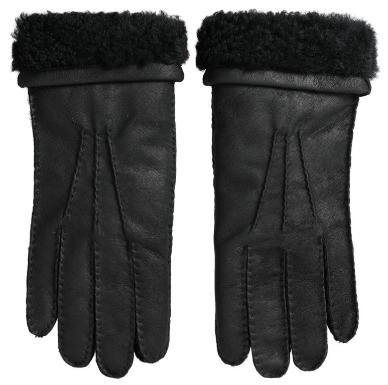 Guantes de piel negra con manoplas cortas para hombre