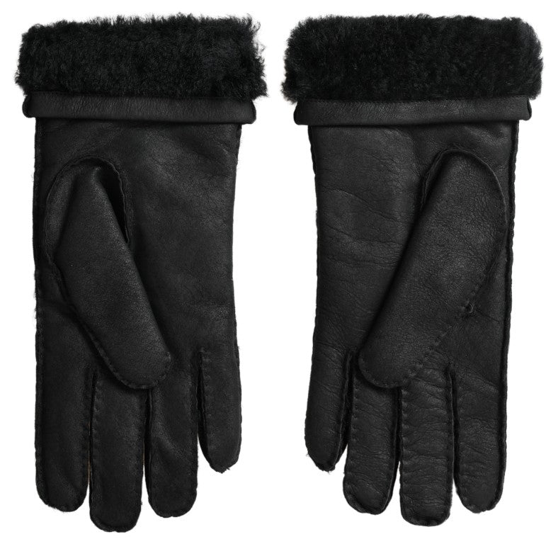 Guantes de piel negra con manoplas cortas para hombre