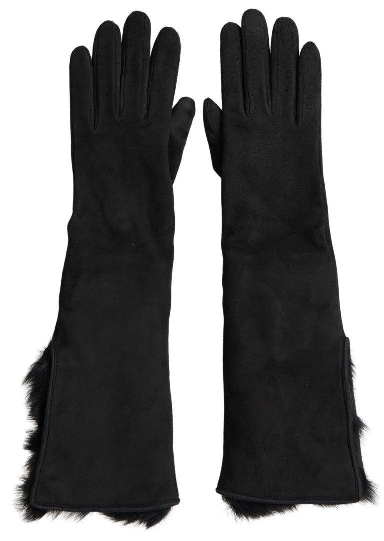 Guantes de piel negra hasta el codo