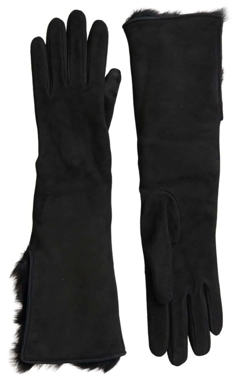 Guantes de piel negra hasta el codo