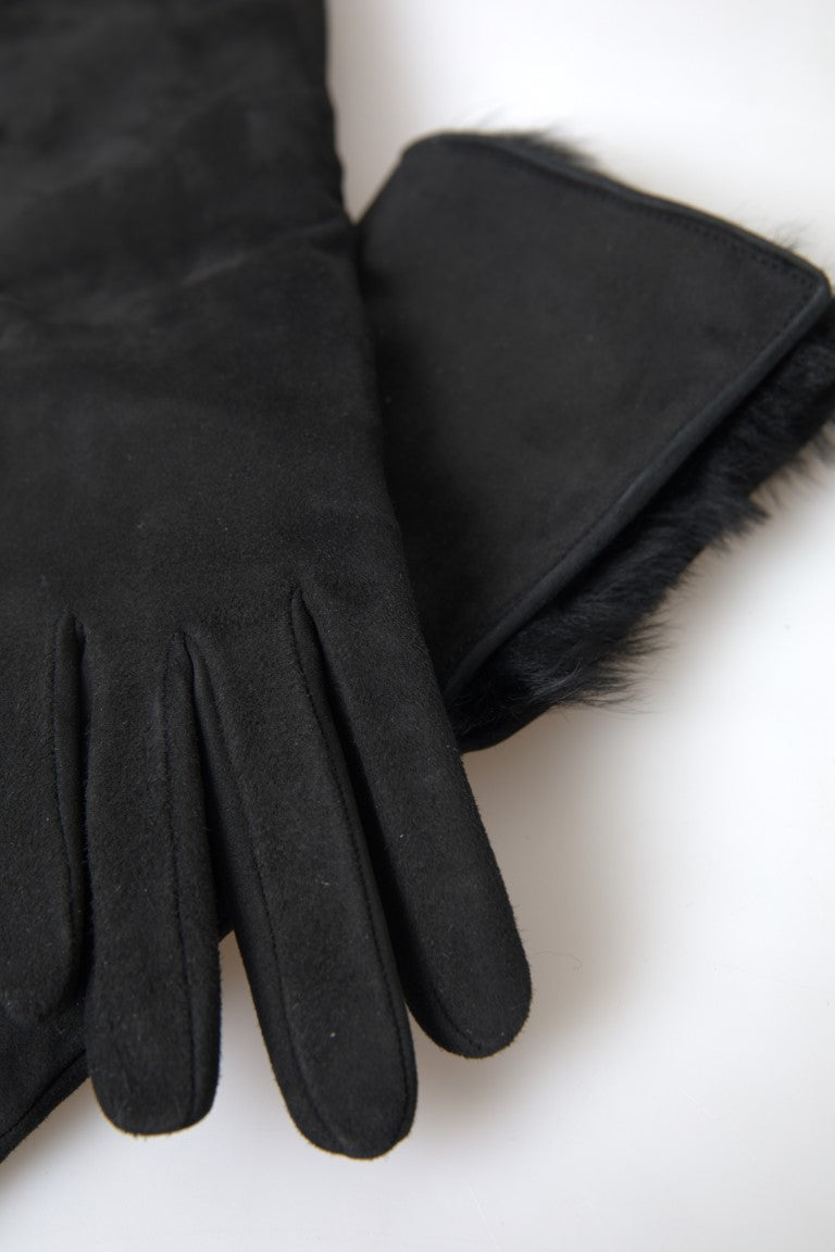 Guantes de piel negra hasta el codo