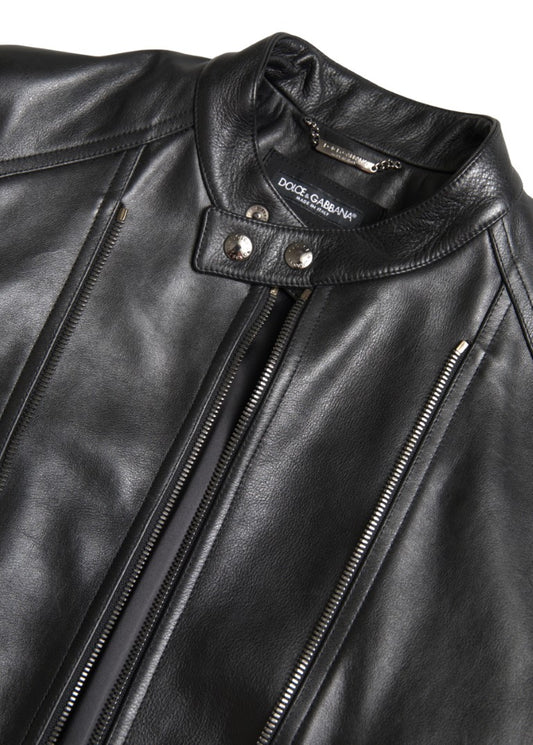 Chaqueta de cuero negra con cremallera para hombre