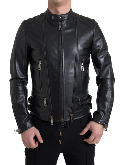 Chaqueta de cuero negra con cremallera para hombre