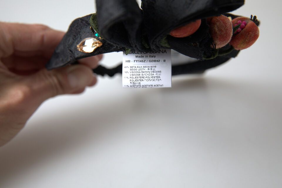 Serre-tête diadème en cristal noir avec figues multicolores