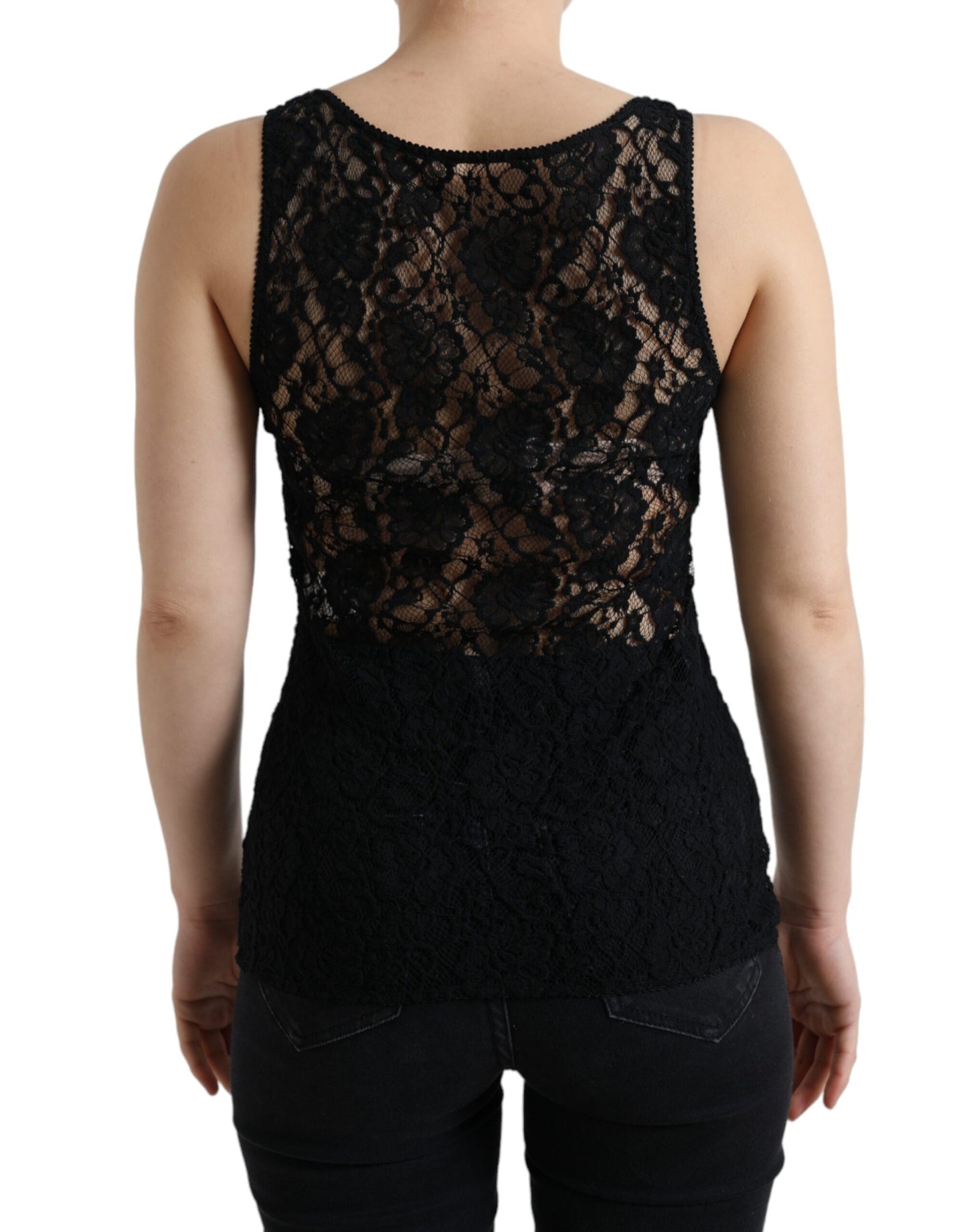 Camiseta sin mangas de encaje con rayas y logotipo negro