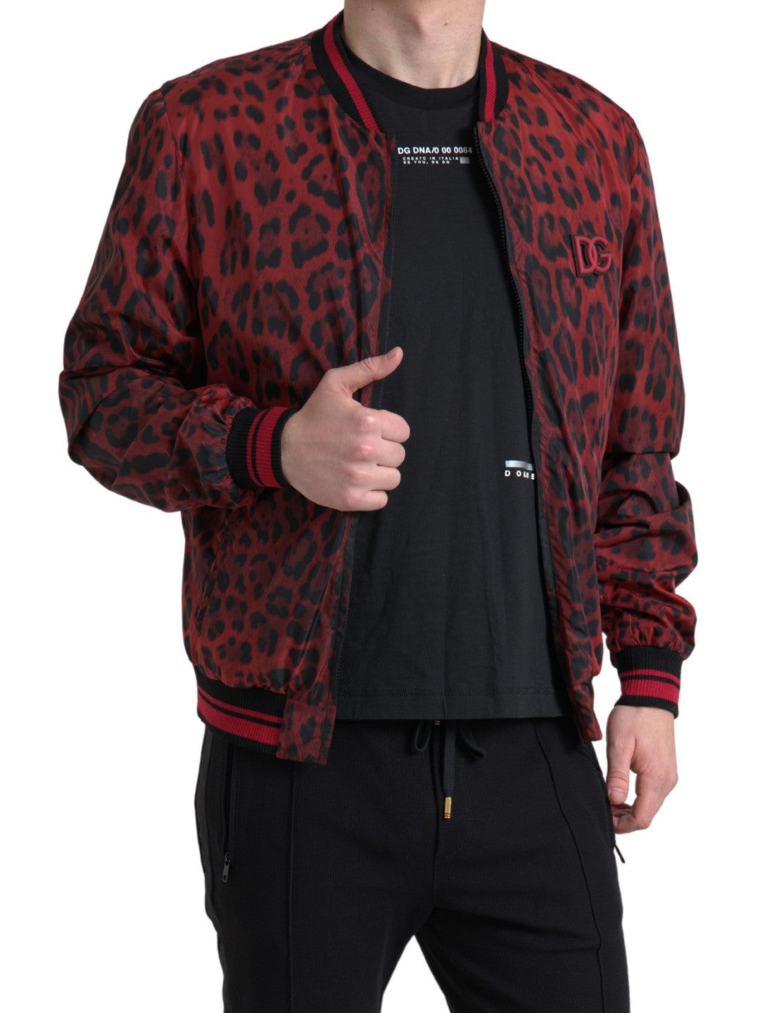Blouson court aviateur léopard rouge