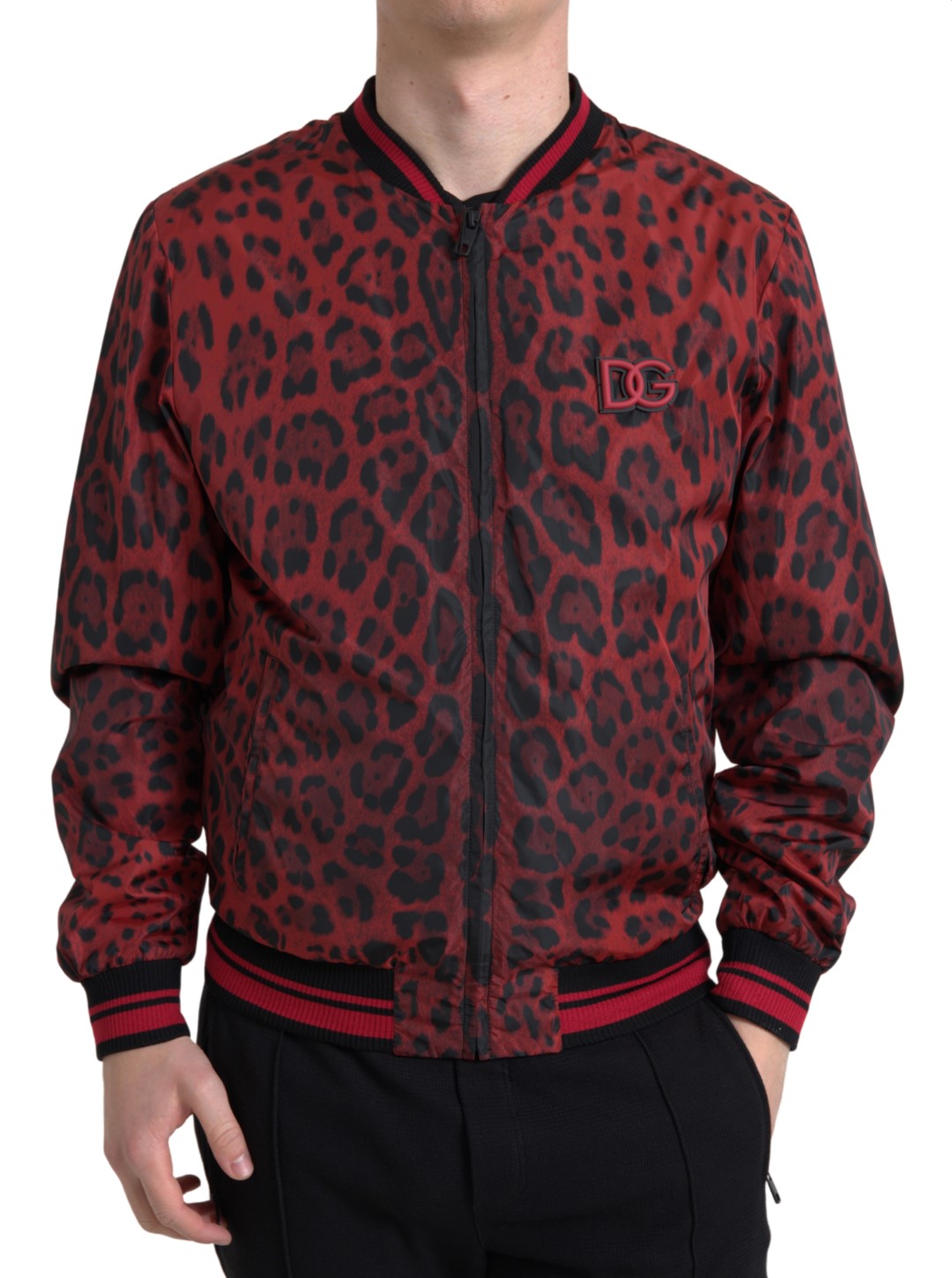 Blouson court aviateur léopard rouge