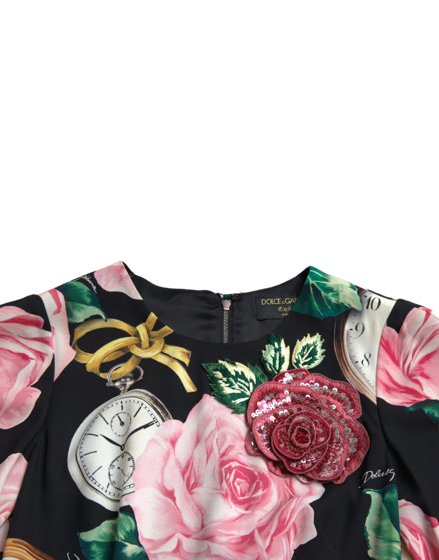 Robe trapèze noire en dentelle ornée de fleurs