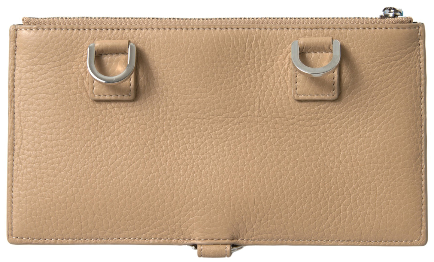Tarjetero de hombro de cuero beige con correa para el hombro