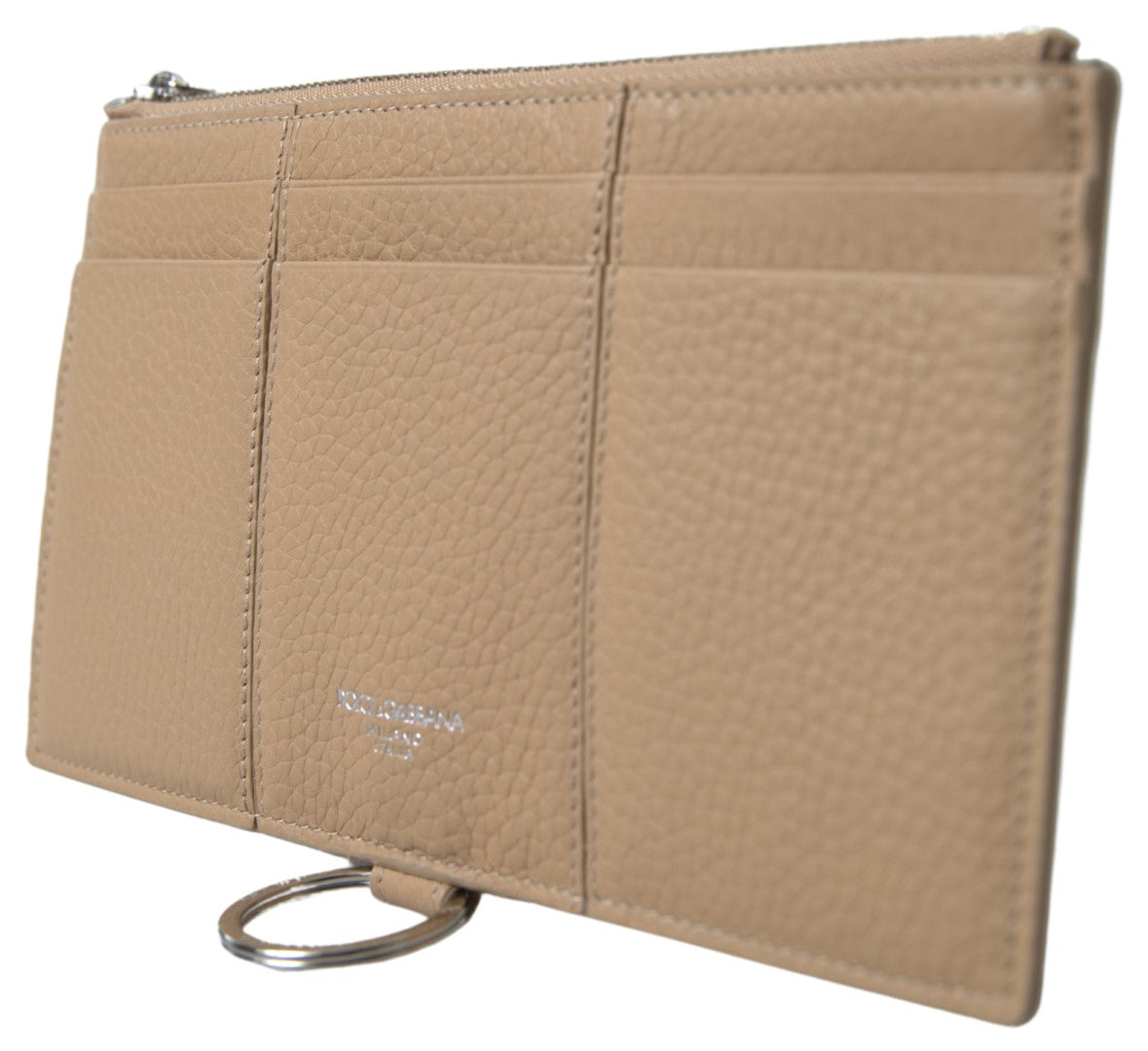 Tarjetero de hombro de cuero beige con correa para el hombro