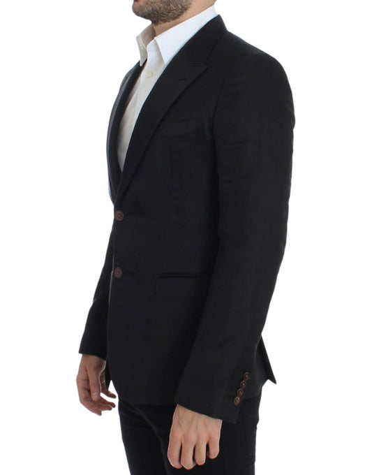 Blazer slim en soie noire