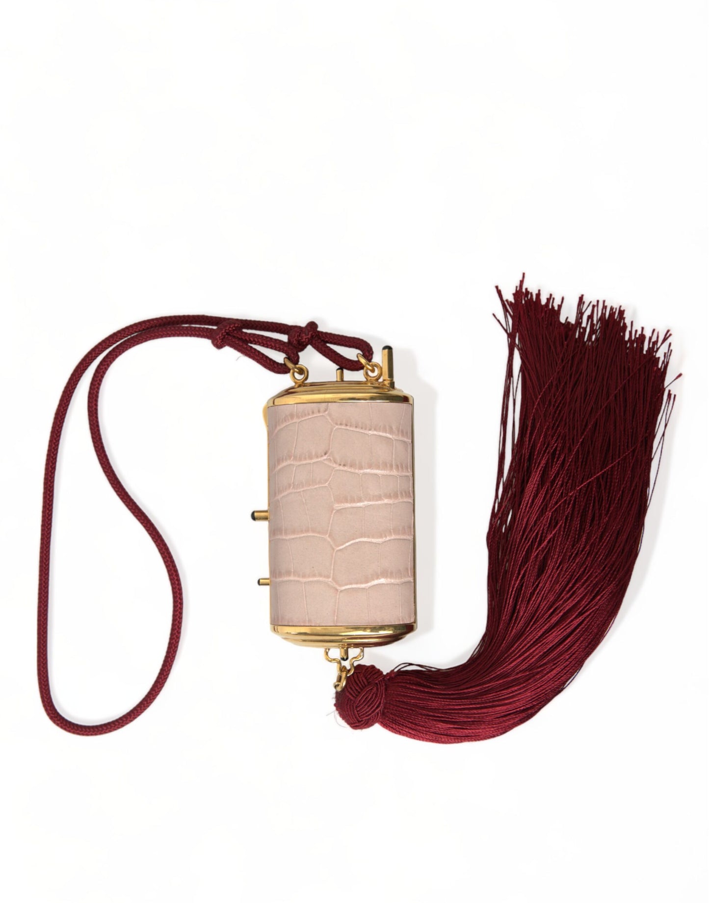 Trousse de maquillage en cuir exotique rose avec mini miroir et pompon