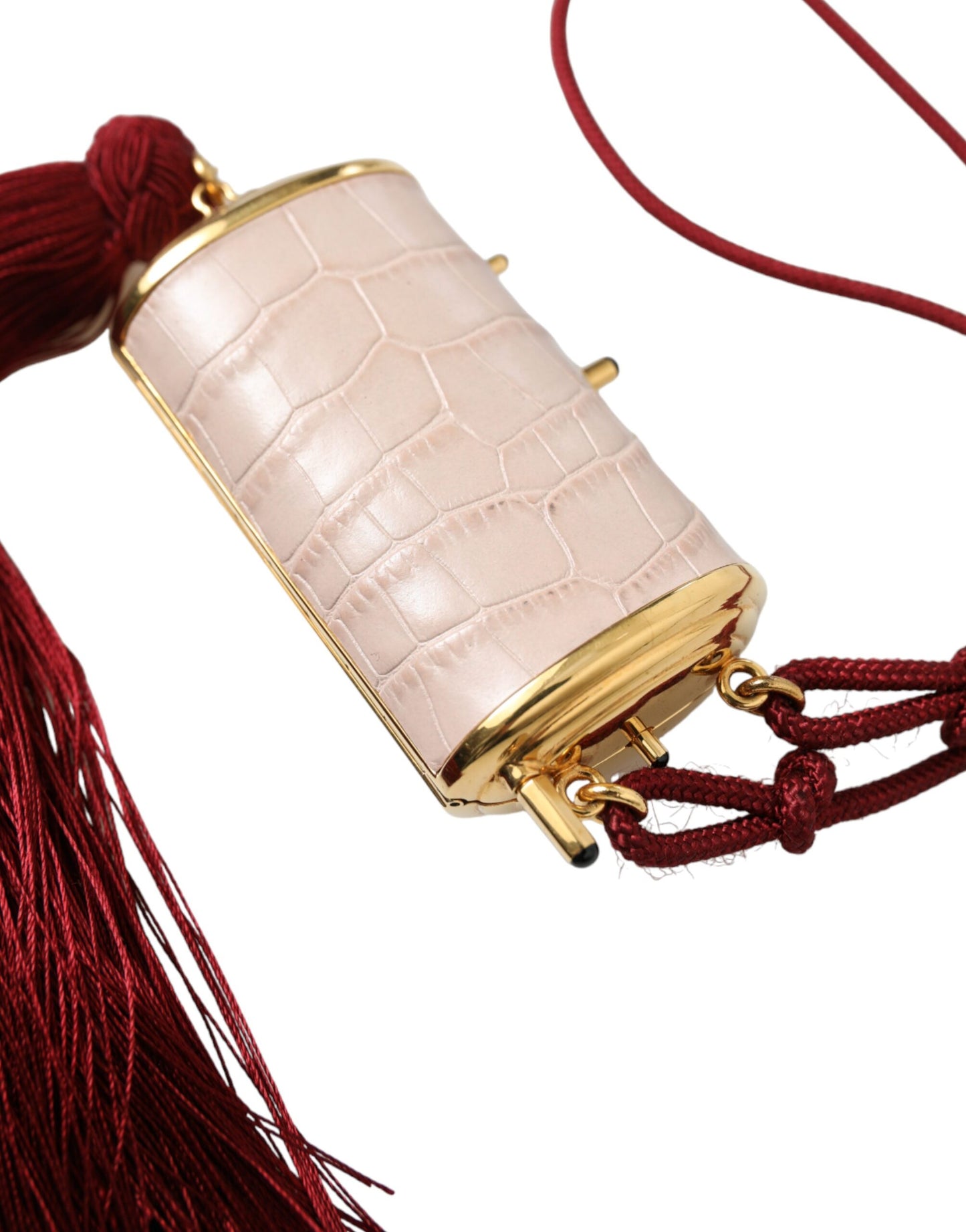 Trousse de maquillage en cuir exotique rose avec mini miroir et pompon
