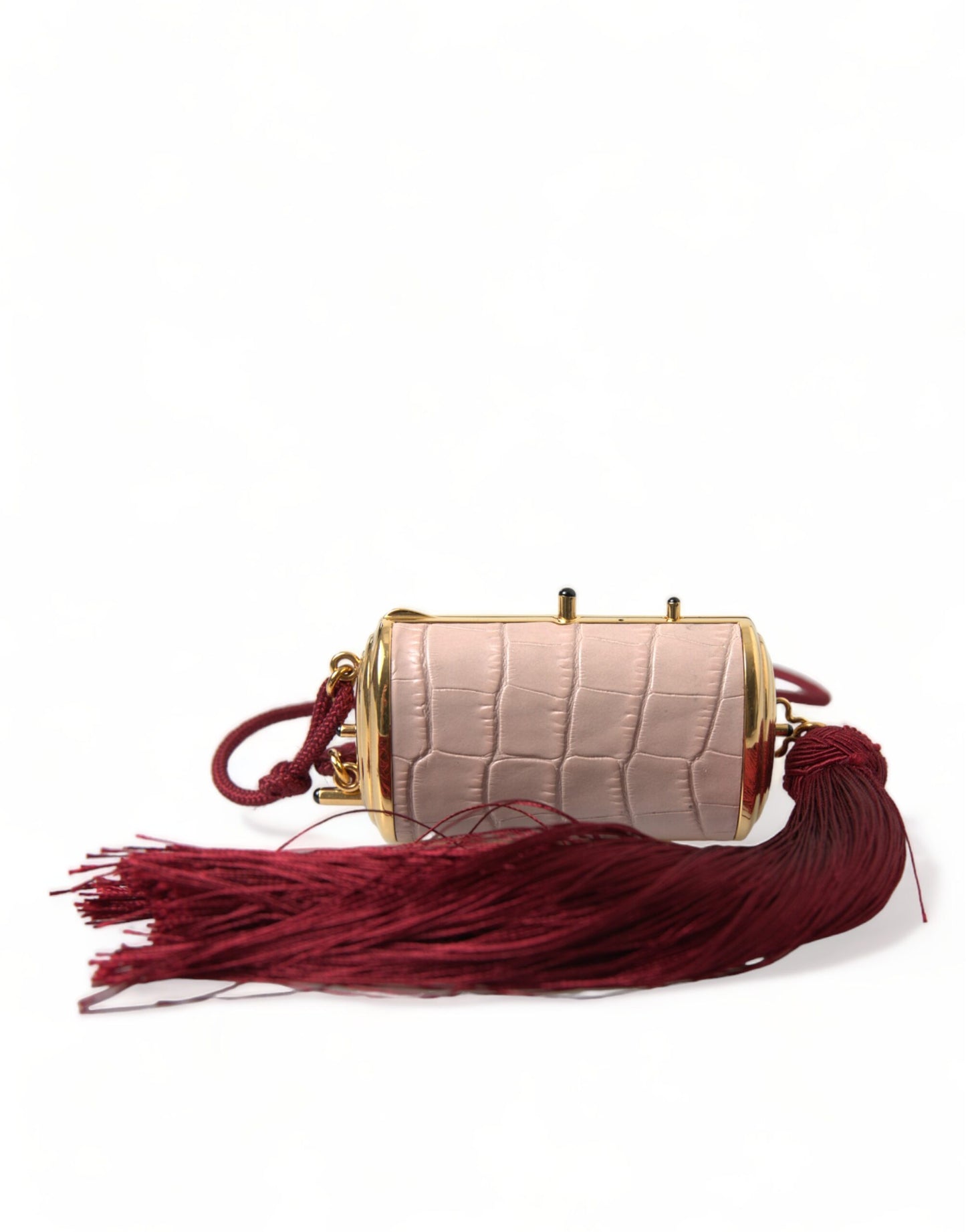 Trousse de maquillage en cuir exotique rose avec mini miroir et pompon