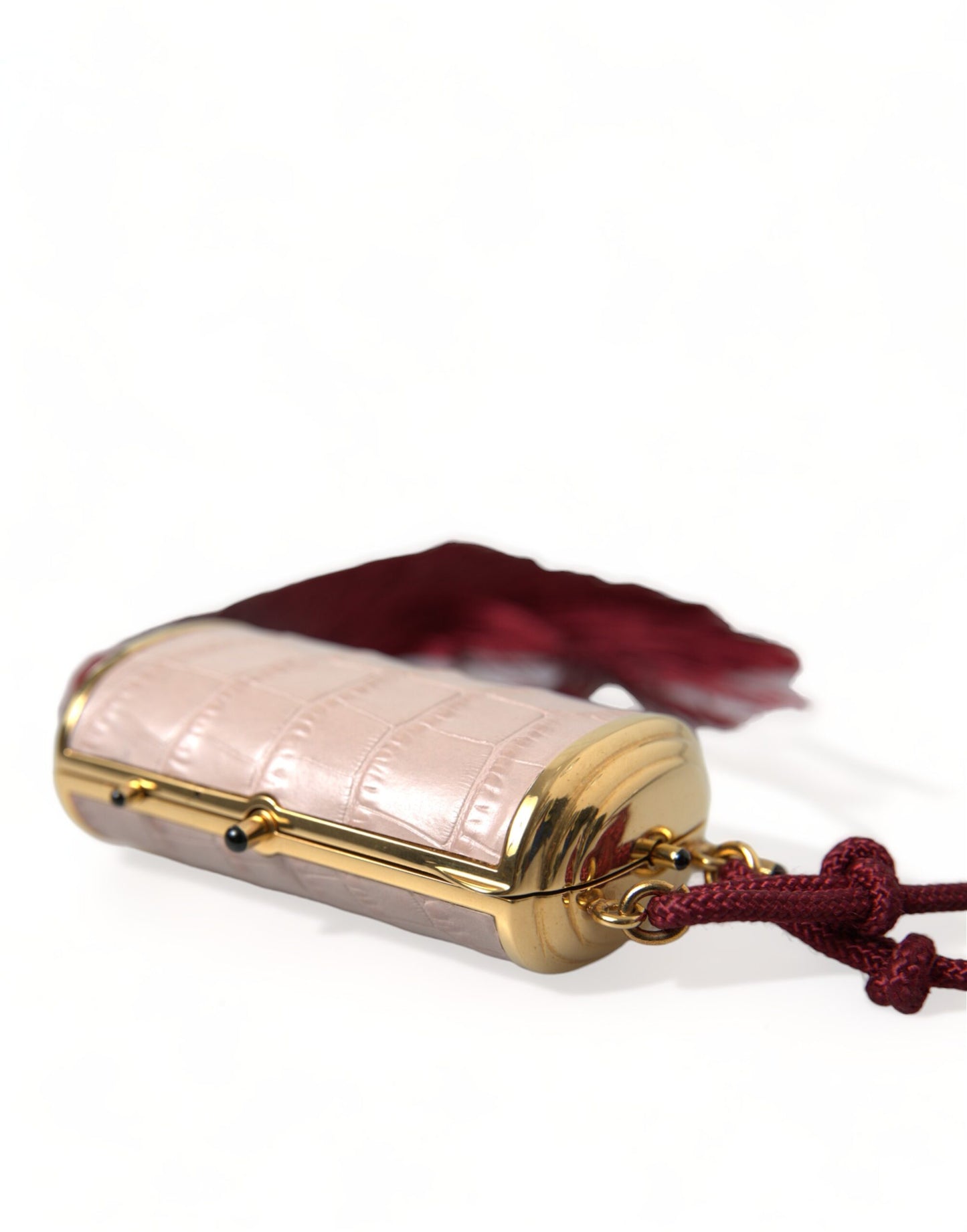 Trousse de maquillage en cuir exotique rose avec mini miroir et pompon