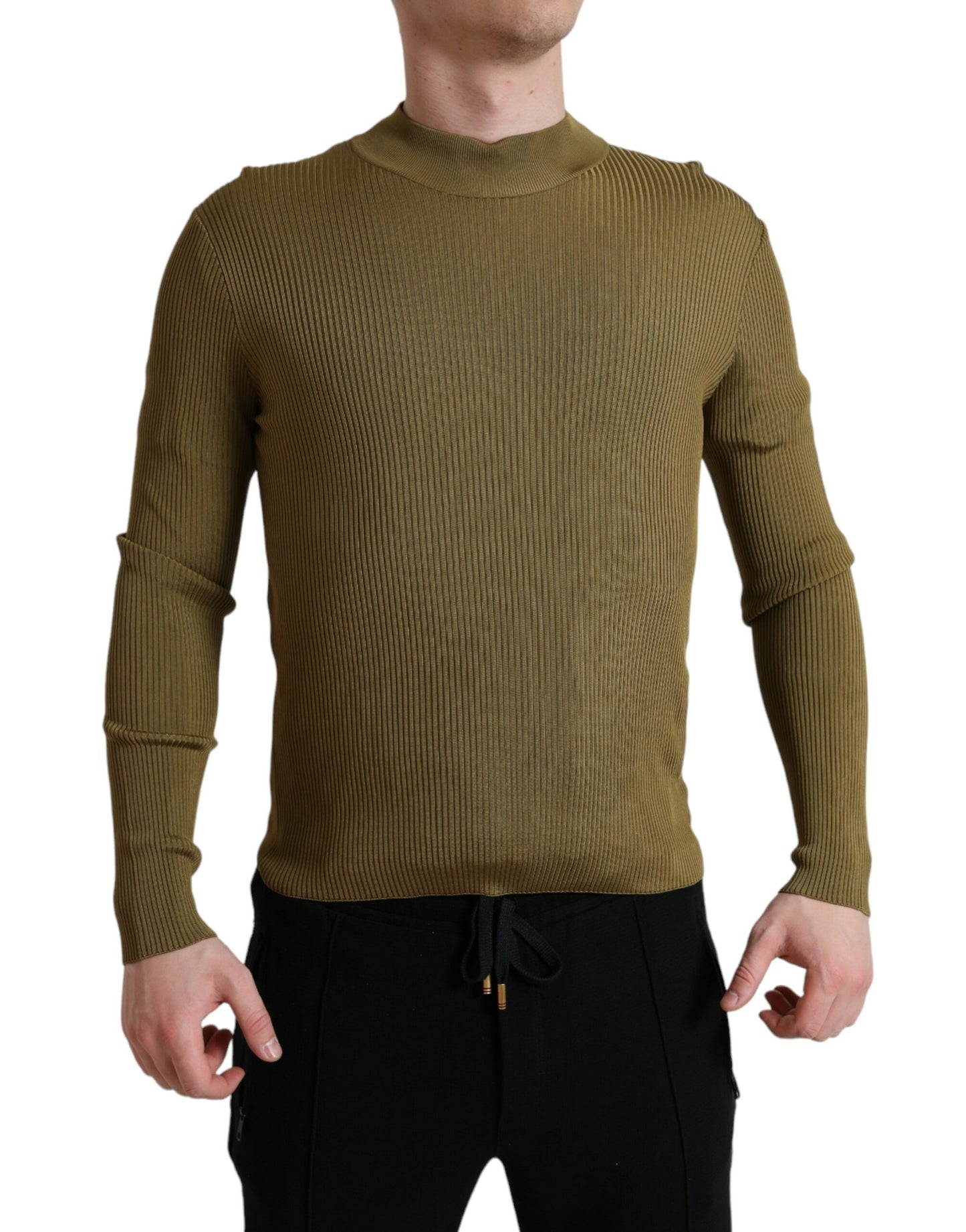 Suéter de cuello redondo de viscosa verde militar