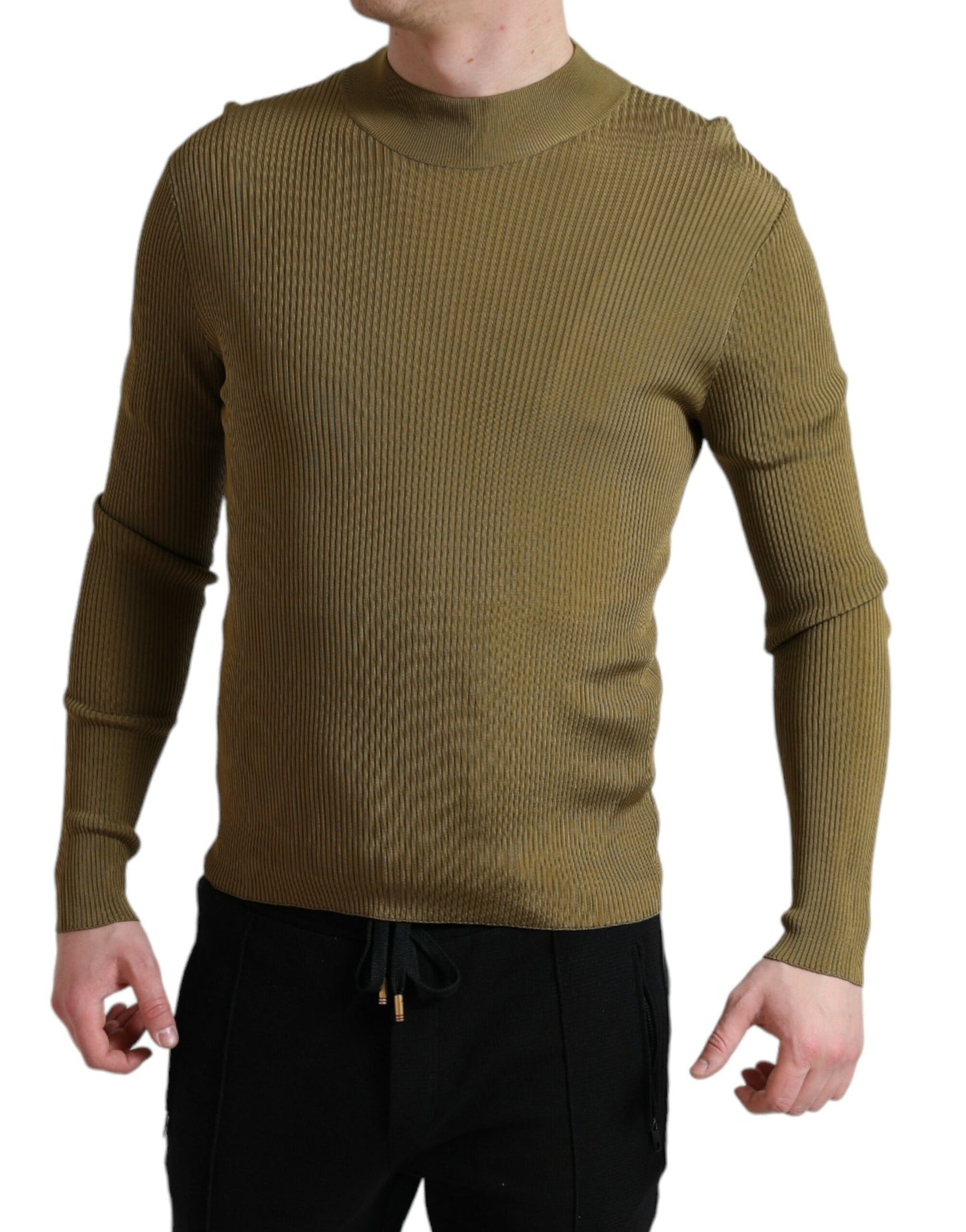 Suéter de cuello redondo de viscosa verde militar