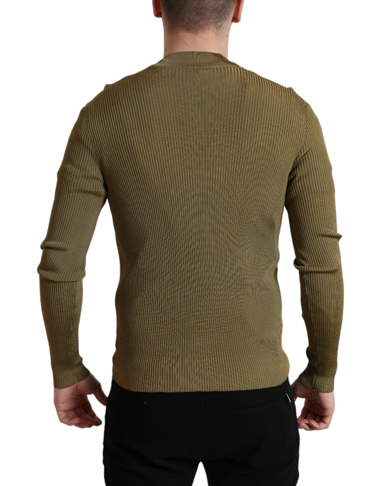 Suéter de cuello redondo de viscosa verde militar