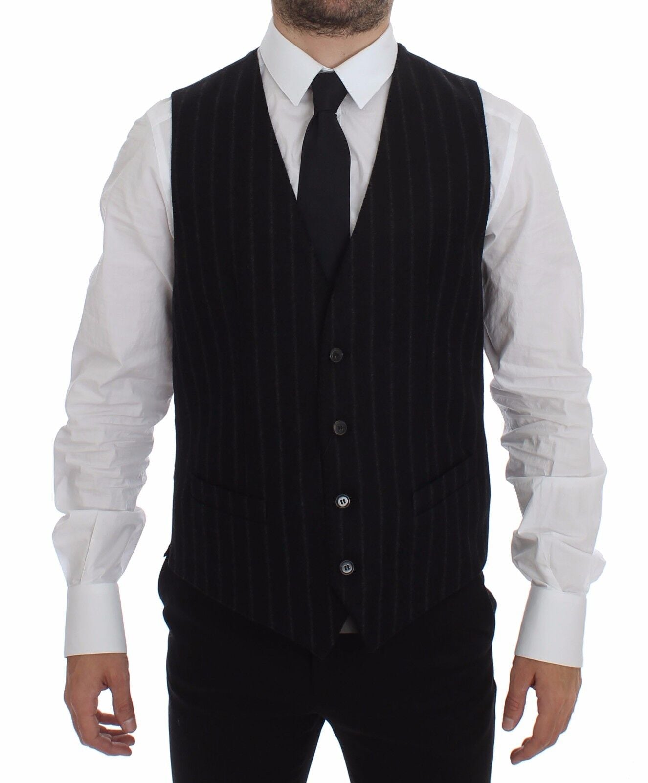 Gilet en laine à rayures noires avec logo
