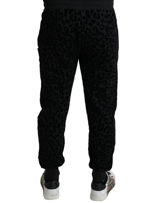 Pantalones deportivos ajustados de algodón con estampado de leopardo negro