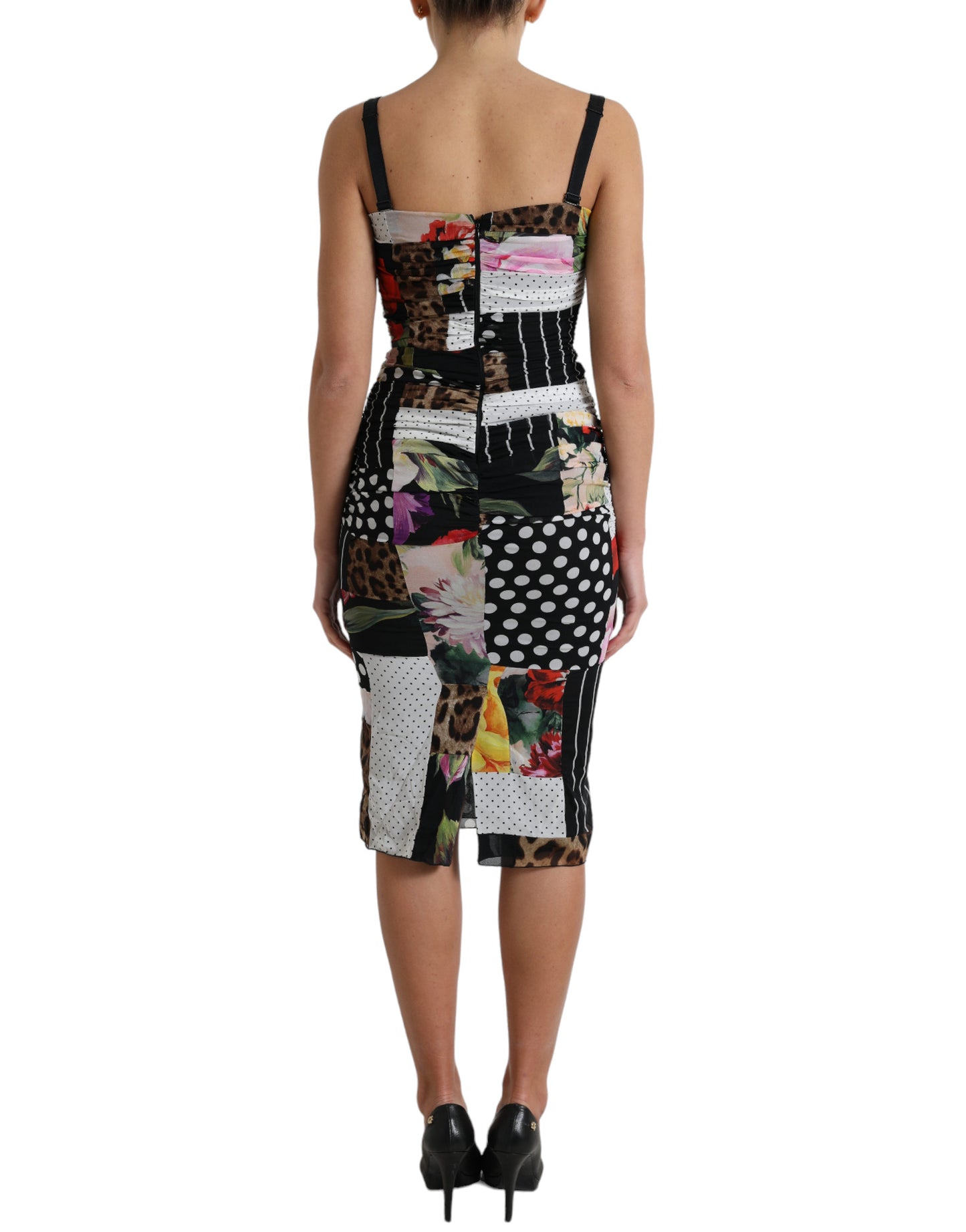 Vestido midi ajustado con estampado de leopardo y estampado floral de patchwork multicolor