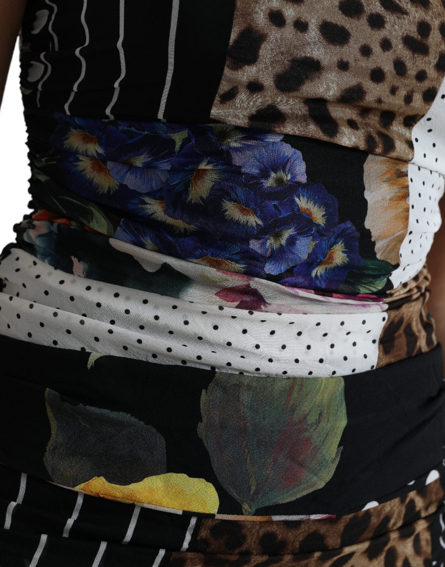 Vestido midi ajustado con estampado de leopardo y estampado floral de patchwork multicolor