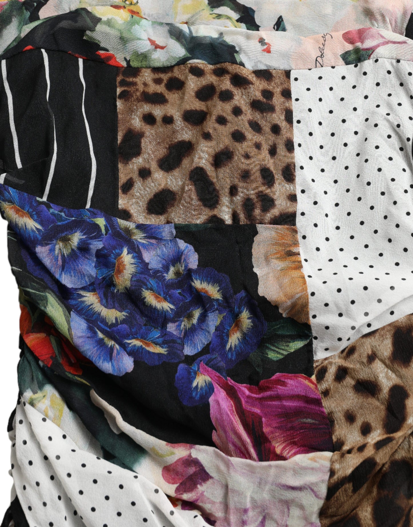 Vestido midi ajustado con estampado de leopardo y estampado floral de patchwork multicolor