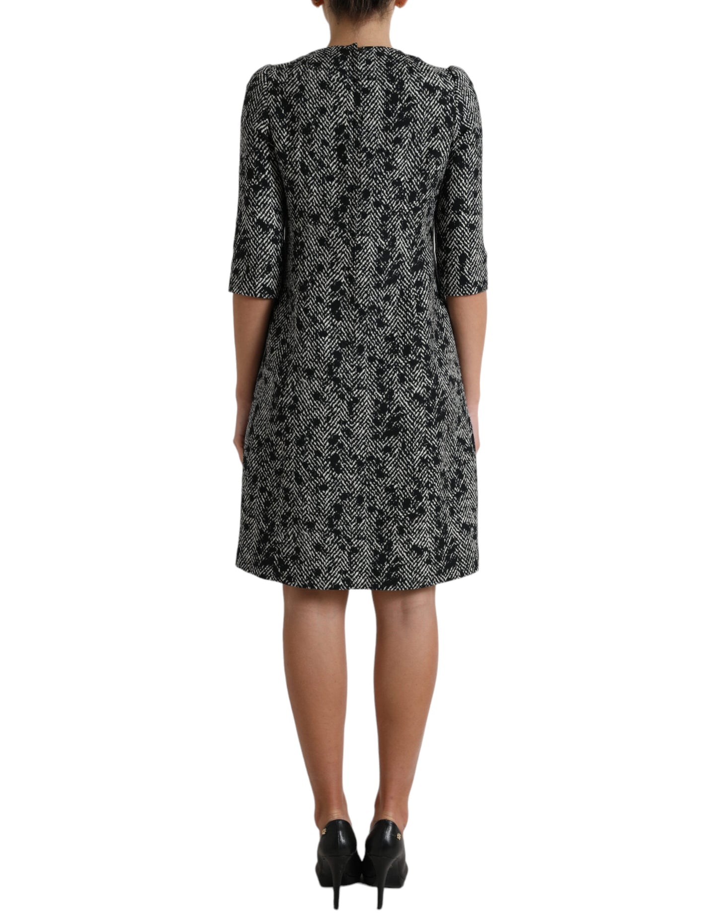 Robe courte droite en polyester à chevrons noirs