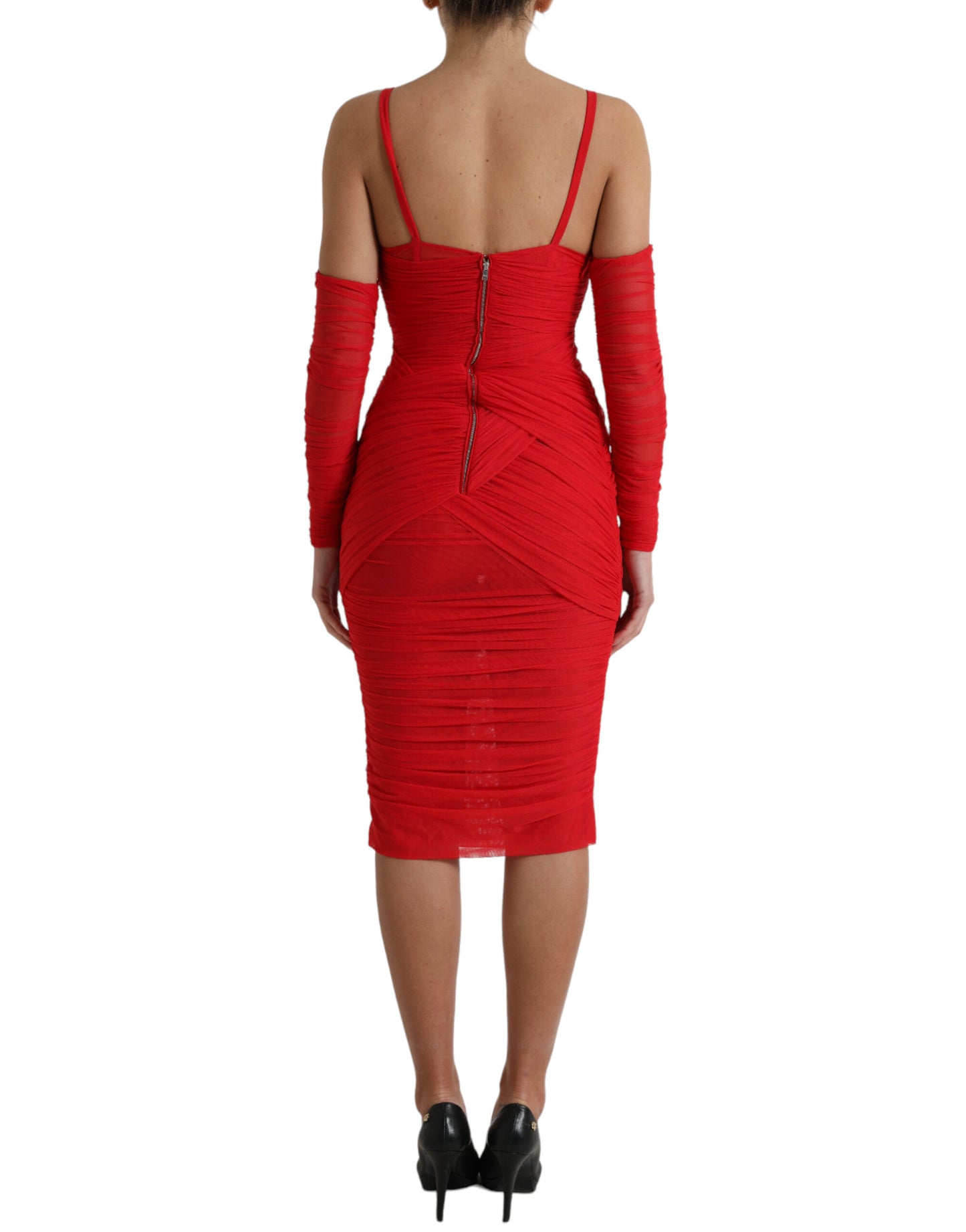 Robe midi découpée en nylon extensible rouge