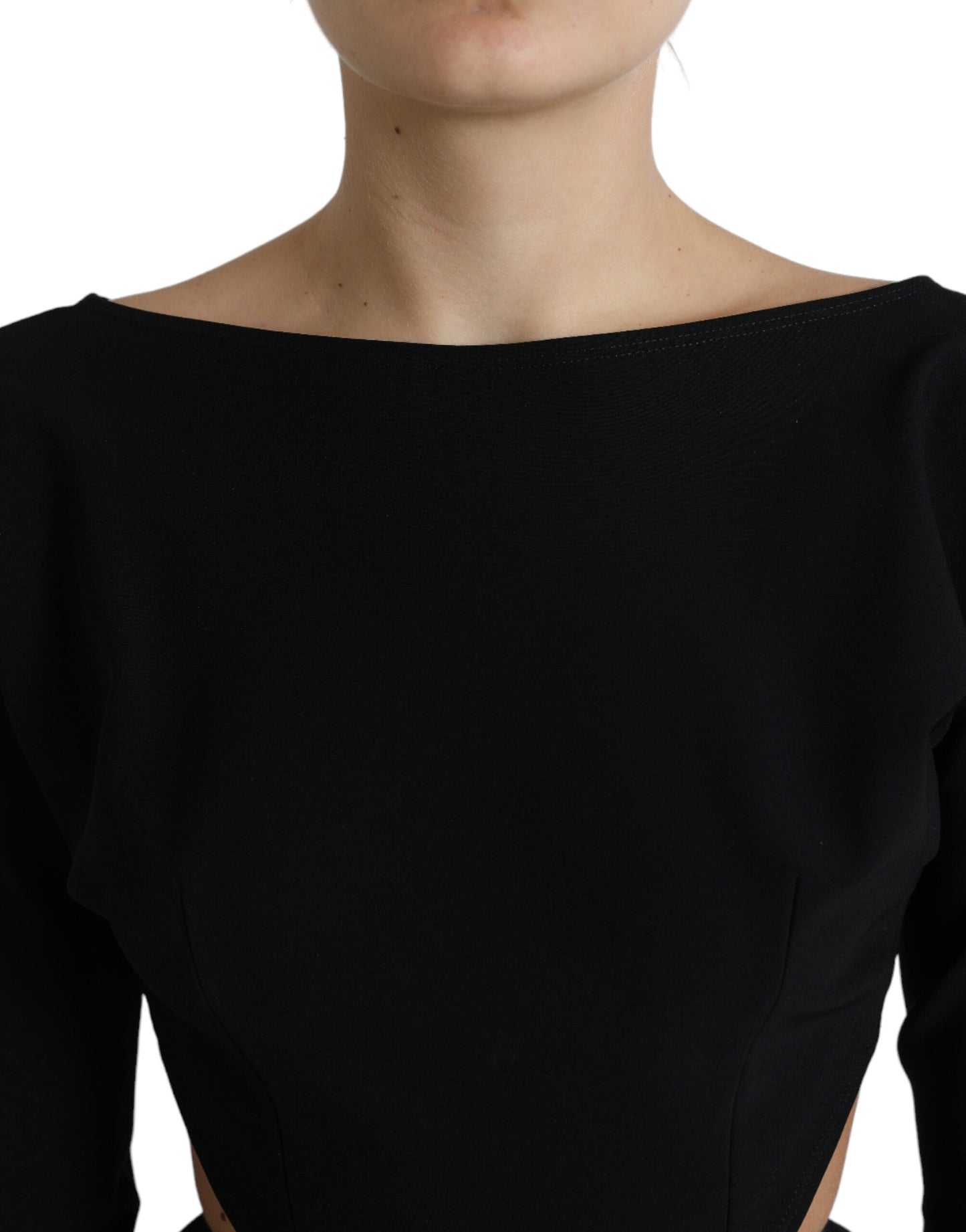 Mini-robe trapèze à manches longues en viscose noire découpée