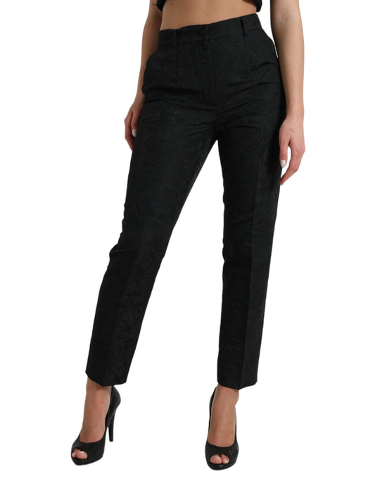 Pantalon fuselé taille haute en polyester noir