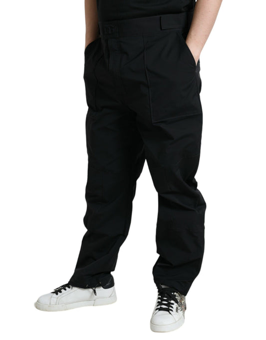 Pantalon droit en polyester noir avec logo