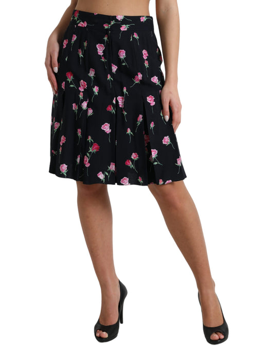 Jupe trapèze taille haute Black Rose, longueur genou