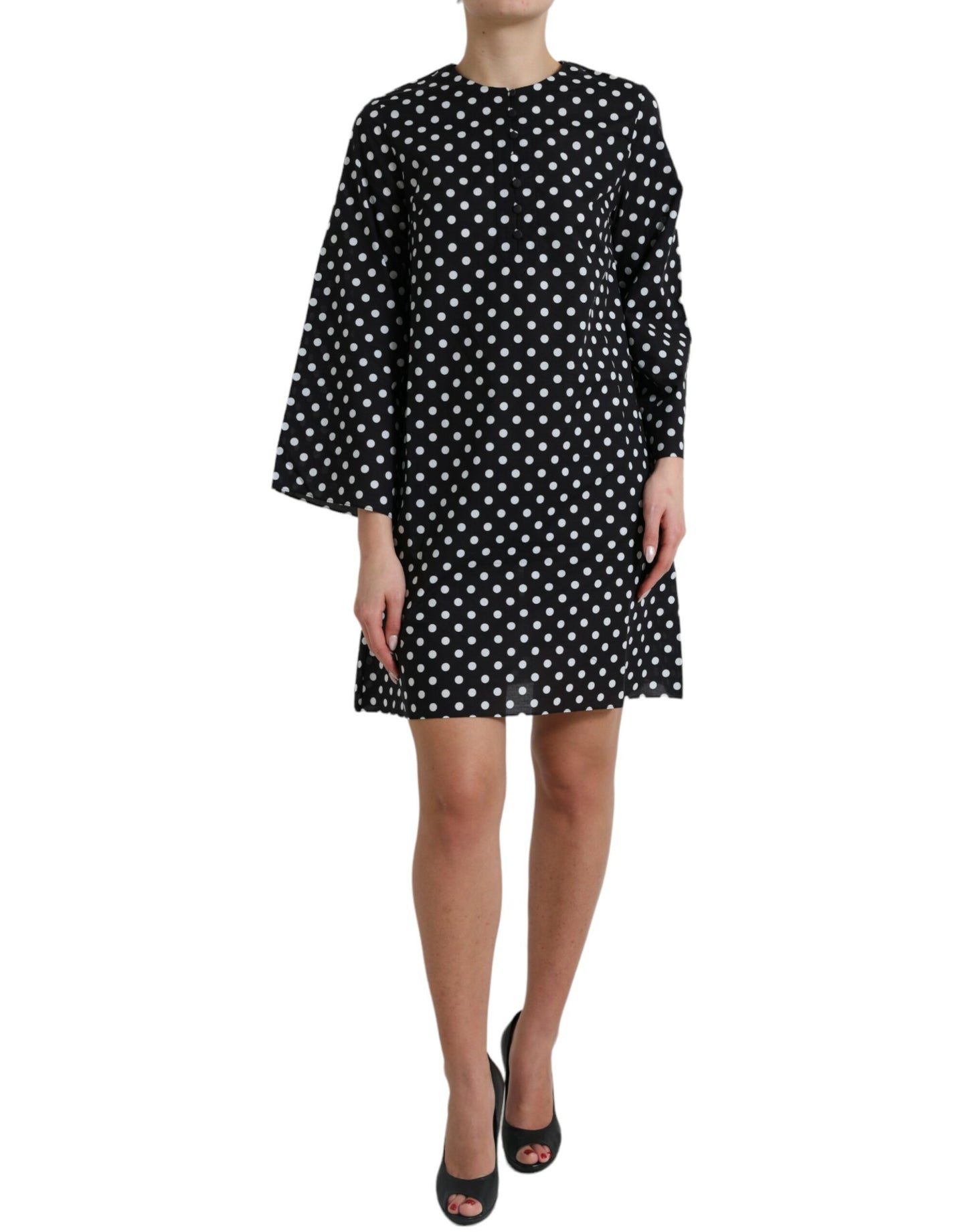 Mini-robe droite en nylon à pois noirs et blancs