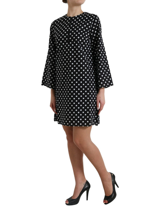 Mini-robe droite en nylon à pois noirs et blancs