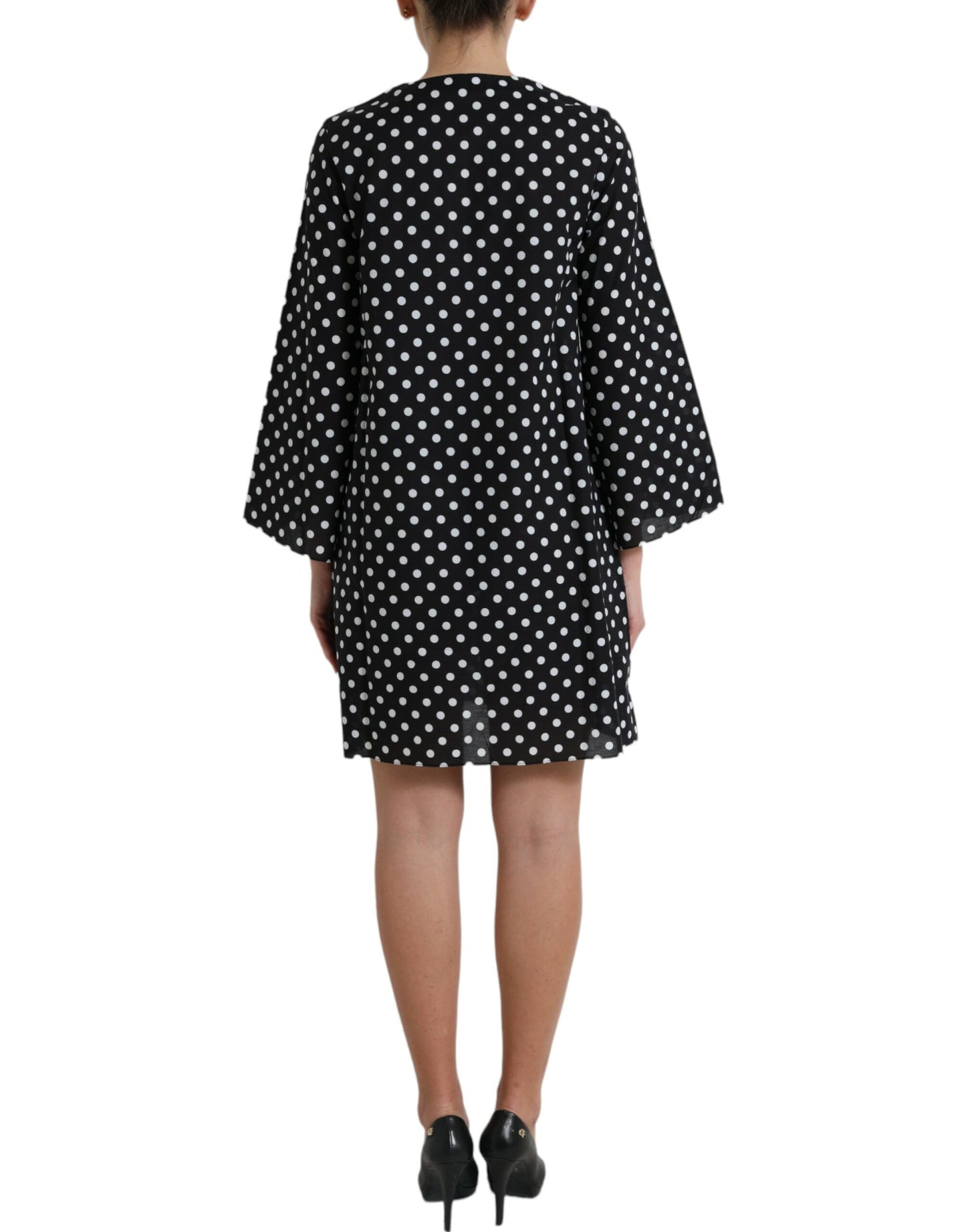 Mini-robe droite en nylon à pois noirs et blancs