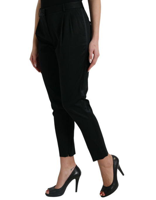 Pantalon fuselé court taille haute en laine noire