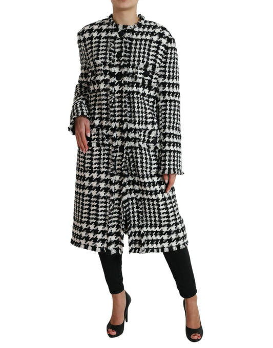 Trench-coat pied-de-poule noir et blanc